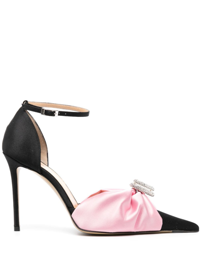 Mach & Mach Double Heart Embellished Satin Pumps In Pink