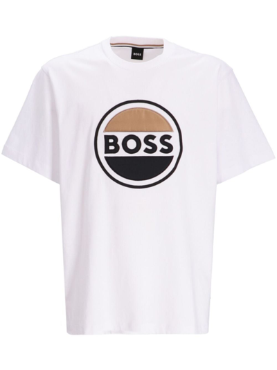 Hugo Boss Logo-embroidered Cotton T-shirt In Weiss