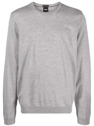 Hugo Boss Round-neck Virgin-wool Jumper In Grey