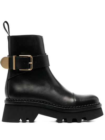 Chloé Black Owena Ankle Boots In Brown