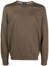 Hugo Boss Round-neck Virgin-wool Jumper In Grün