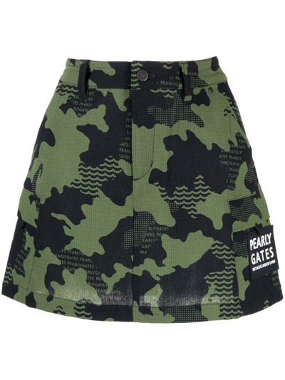 Pearly Gates Camouflage-print Cargo Miniskirt In Khaki