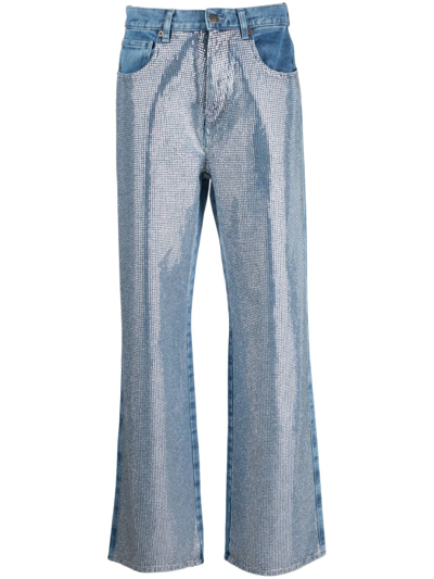 Giuseppe Di Morabito Crystal-embellished Straight-leg Jeans In Light Blue Denim
