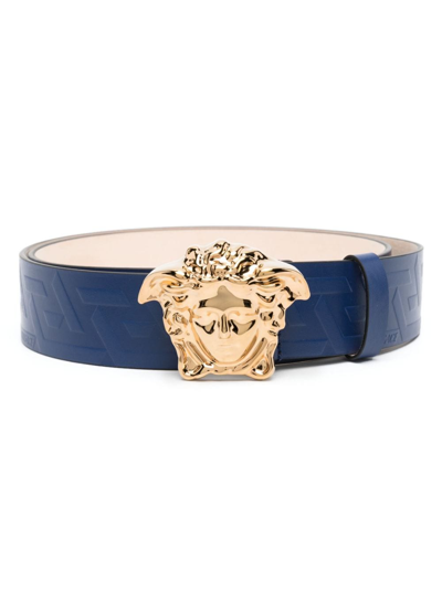 Versace Medusa Buckle Belt In Blau