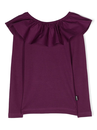 Molo Kids' Ruffle-collar Long-sleeve Top In Purple