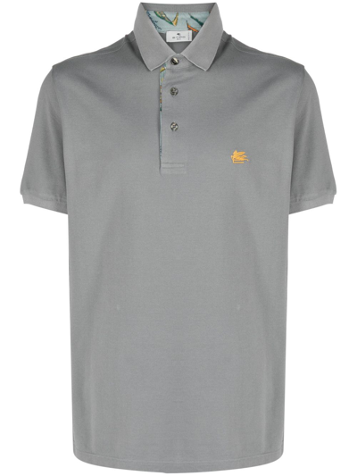 Etro Embroidered-logo Polo Shirt In Grey