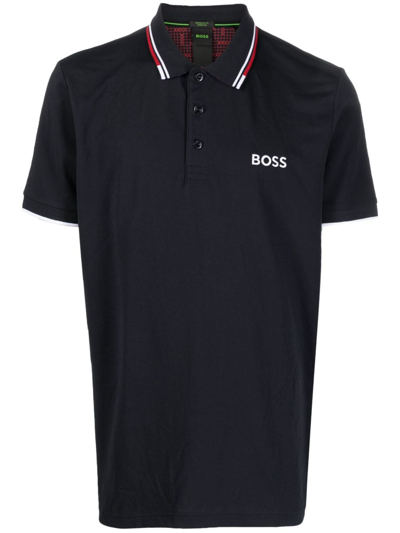 Hugo Boss Logo-embroidered Polo Shirt In Blau
