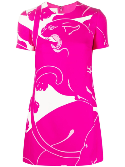 VALENTINO PNATHER-PRINT SHORT-SLEEVE DRESS