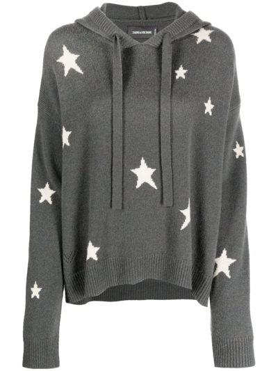 Zadig & Voltaire Marky Intarsia Star Cashmere Hoodie In Ardoise
