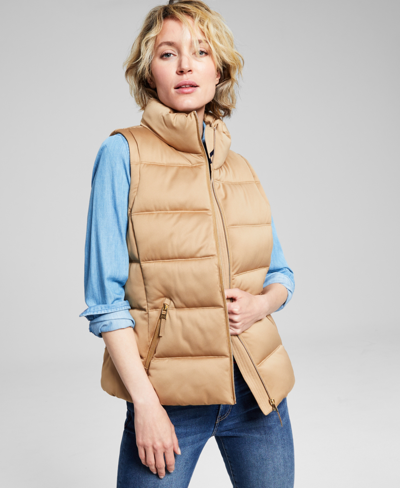 Tommy Hilfiger Women's Stand-collar Puffer Vest, Created For Macy's In Camel