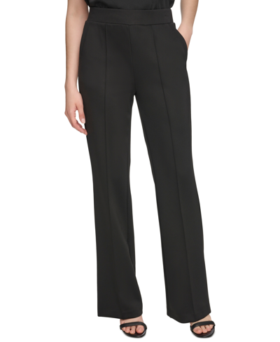Calvin Klein Women's Seam-front Wide-leg Pants In Black