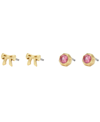 FOSSIL BARBIE X FOSSIL LIMITED EDITION PINK CRYSTAL AND GOLD-TONE STUDS EARRING SET