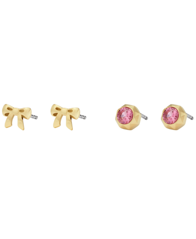 Fossil Barbie X  Limited Edition Pink Crystal And Gold-tone Studs Earring Set In Gold Tone