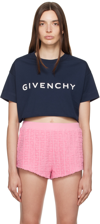 Givenchy Logo Cropped Cotton Jersey T-shirt In 499 Dark Navy