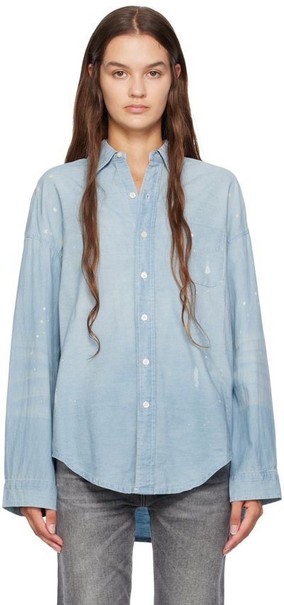 R13 Blue Oversized Shirt In Vintage Blue Chambra