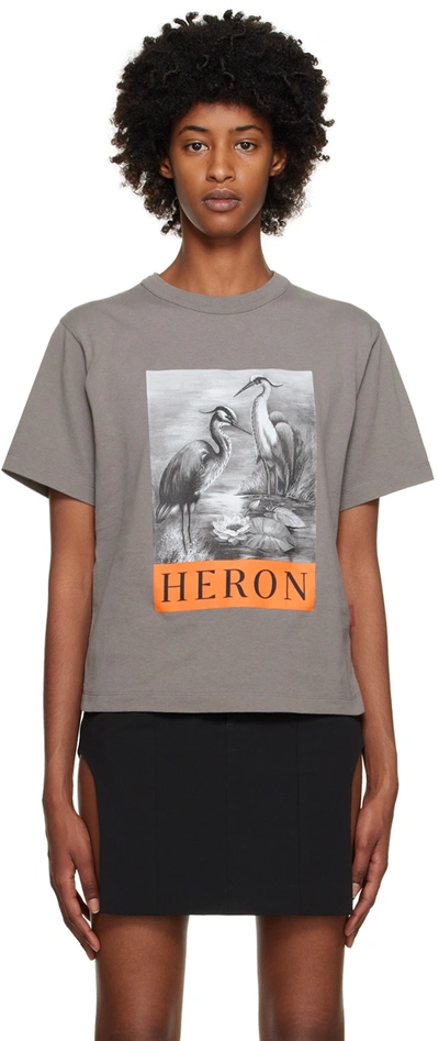 Heron Preston Gray 'heron' T-shirt In Grey Black