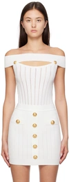 BALMAIN WHITE OFF-THE-SHOULDER BODYSUIT