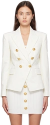 Balmain Double Breasted Wool Grain De Poudre Blazer In 0fa Blanc