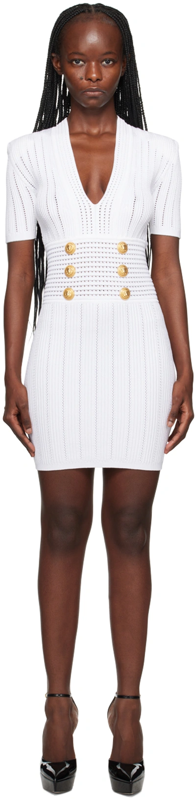 Balmain White Hardware Minidress In 0fa Blanc