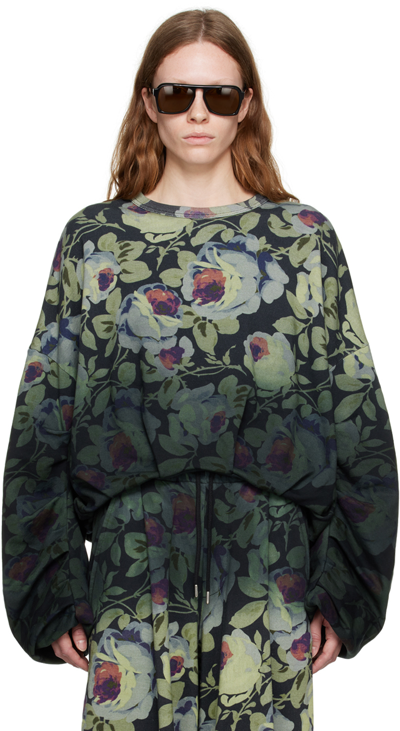 Dries Van Noten Floral Cotton Sweatshirt In 900 Black