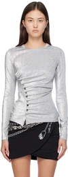 PACO RABANNE SILVER DRAPED LONG SLEEVE T-SHIRT