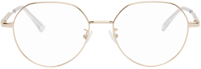 Bottega Veneta Gold Round Glasses In Gold-gold-transparen