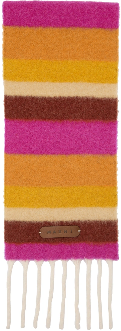Marni Multicolor Striped Scarf In Str15 Dust Apricot