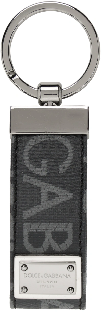 Dolce & Gabbana Coated Canvas Keychain With All-over Lettering Logo In Multi
