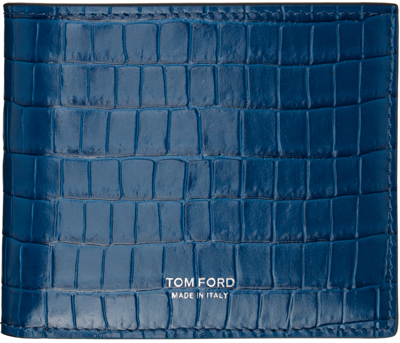 Tom Ford Blue Croc-embossed Wallet In Ink