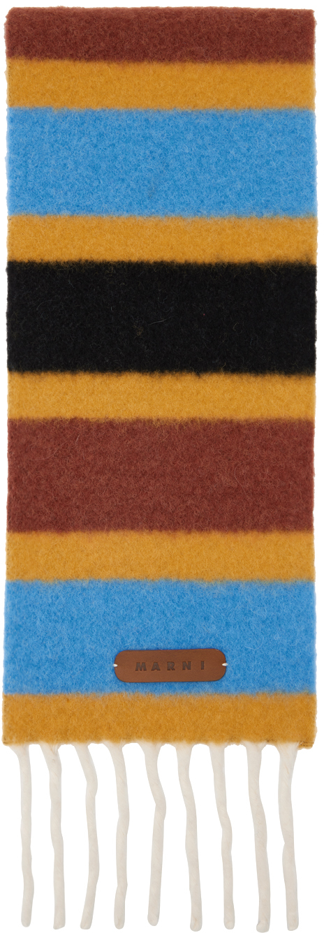 Marni striped-pattern thin scarf - Blue
