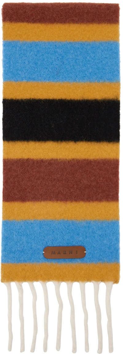 Marni Stripe-pattern Fringed Scarf In Multicolour