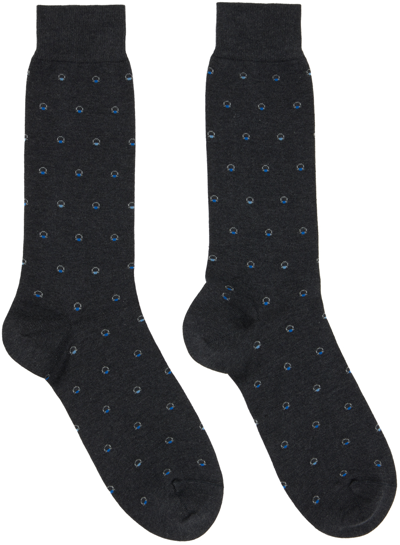 Ferragamo Grey Polka Dot Socks In Grey Melange
