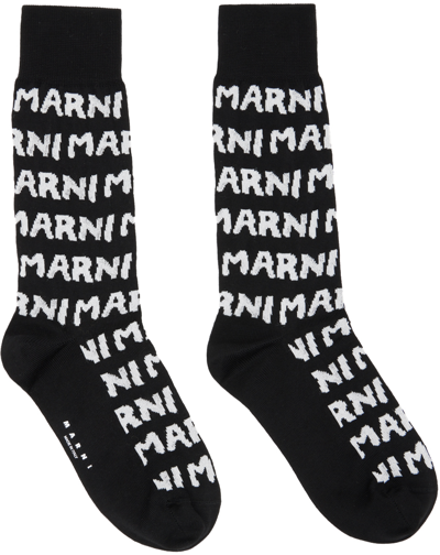 Marni Logo-knit Ankle Socks In Black