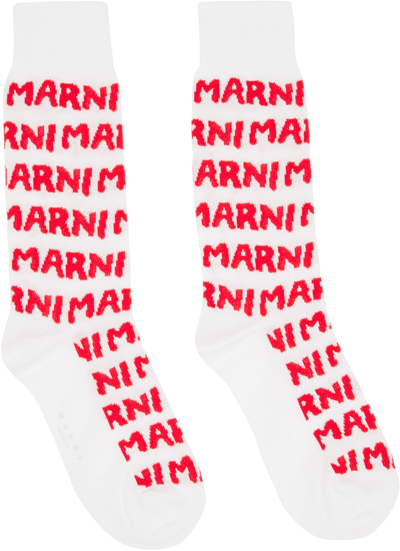 Marni White Jacquard Socks In Jqw01 Lily White