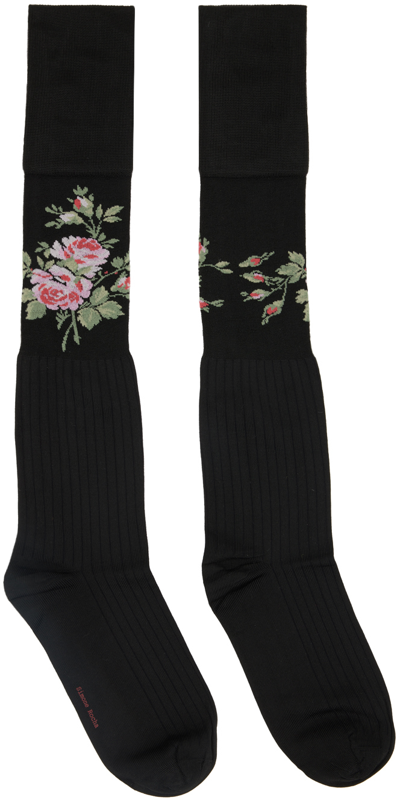 Simone Rocha Black Floral Socks In Black/black