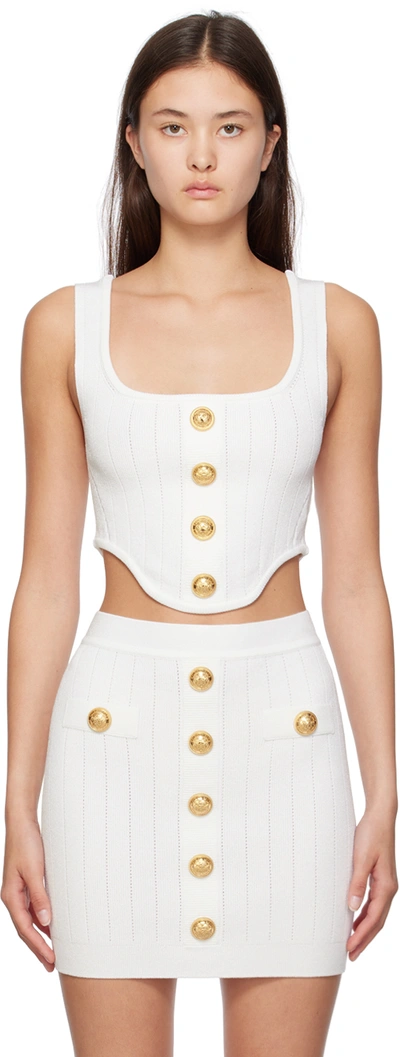 Balmain Buttoned Knitted Corset Top In White