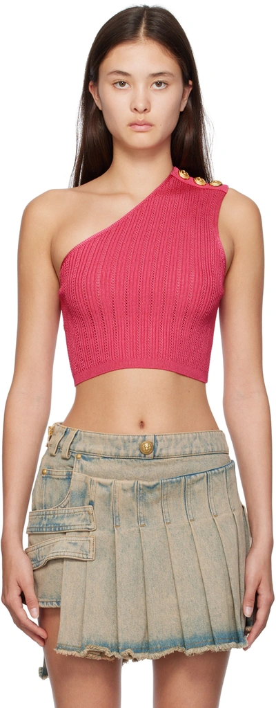Balmain Asymmetric Buttoned Knit Top In 4at Rose Fuchsia