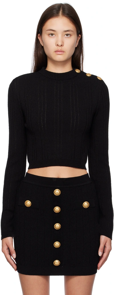 Balmain Black Button Sweater In 0pa Noir