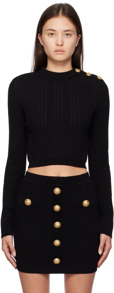 Balmain Black Button Jumper In 0pa Noir