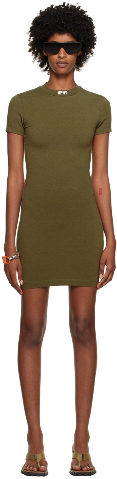 Heron Preston Khaki 'hpny' Minidress In Dark Olive White