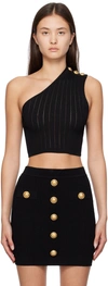 BALMAIN BLACK ASYMMETRIC TANK TOP