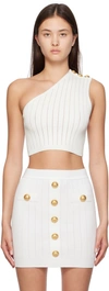 Balmain White Asymmetric Tank Top In 0fa Blanc
