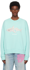 Palm Angels Broken Shark Cotton Sweatshirt In Light Blue White