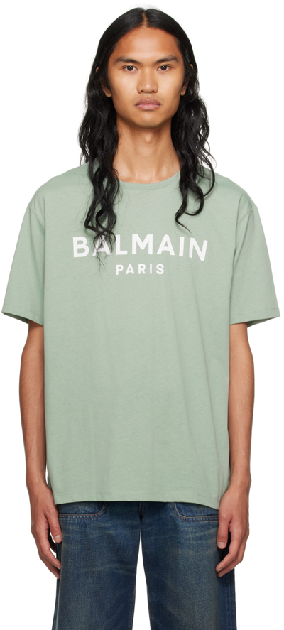 Balmain Logo-print Cotton T-shirt In Green