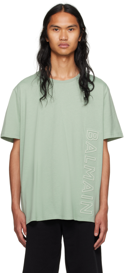 Balmain Embossed  Logo T-shirt In Vert Jade Naturel
