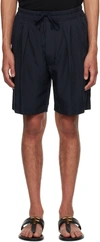 TOM FORD NAVY PLEATED SHORTS
