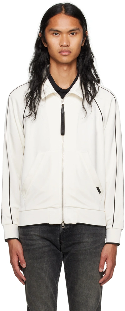 Tom Ford White Piping Track Jacket In Aw004 Ivory
