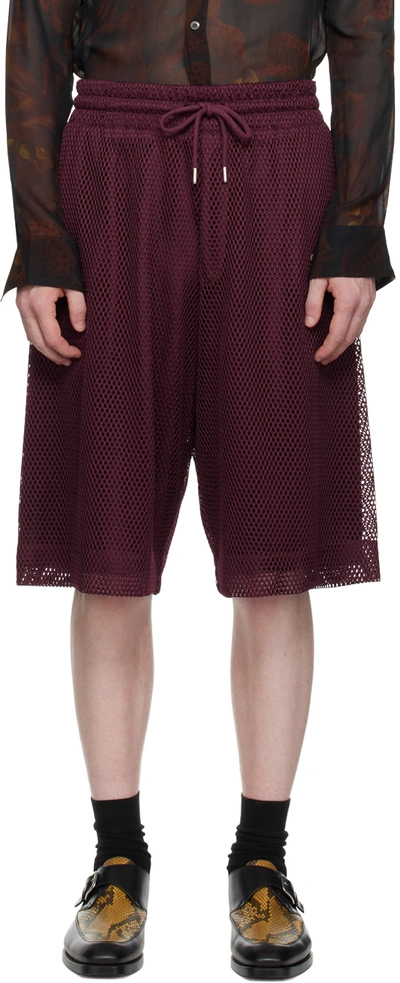 Dries Van Noten Burgundy Paneled Shorts In 358 Burgundy