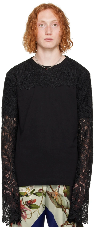 Dries Van Noten Black Floral Long Sleeve T-shirt In 900 Black