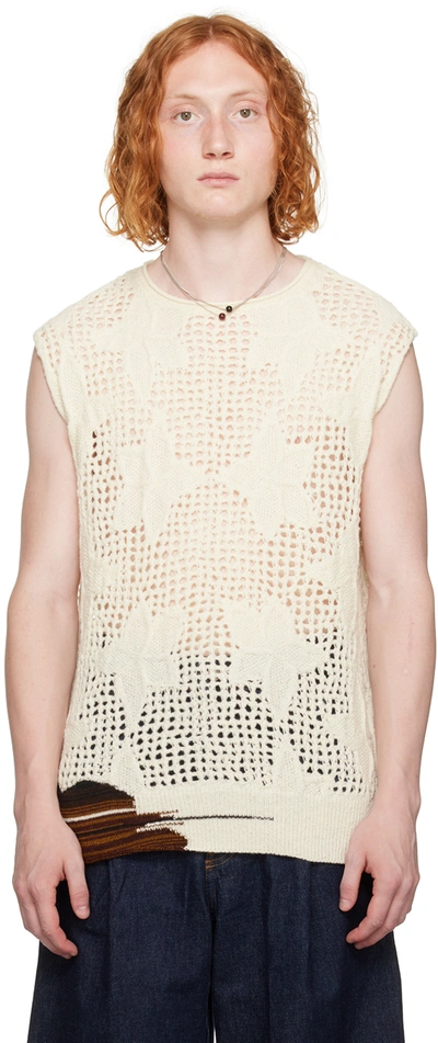 Dries Van Noten Men's Meddo Crochet-knit Jumper Waistcoat In Ecru